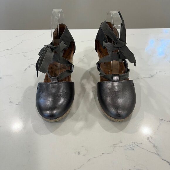 Vionic Marisa Wedge Ankle Tie Espadrille Sandal  Party Comfy Silver Sz 8 silver - Picture 1 of 14